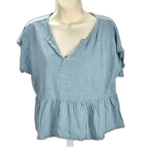 Cythia Rowley Green Linen Top With Ruffle Hem Size M